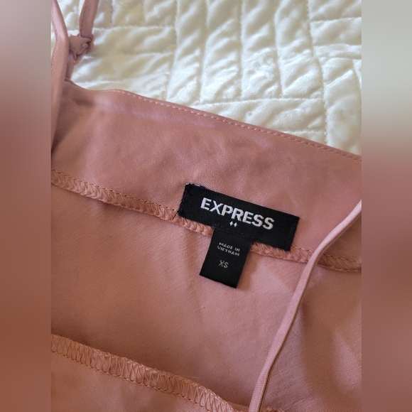 Express Blush Satin Midi Slip Dress Bridesmaid Wedding Guest Minimalist XS - Picture 5 of 5